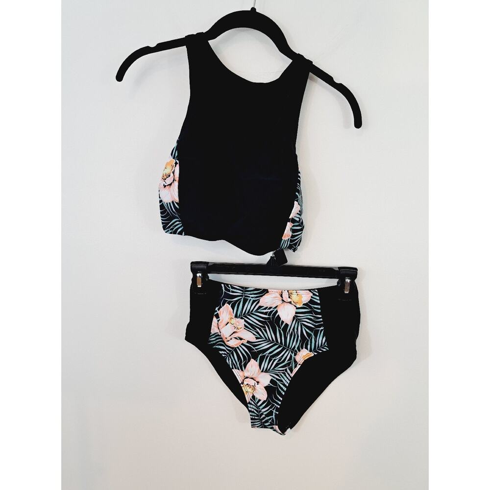 Nwt Tempt Me 2 Piece Black And Floral High Waisted Swimsuit In Size Small